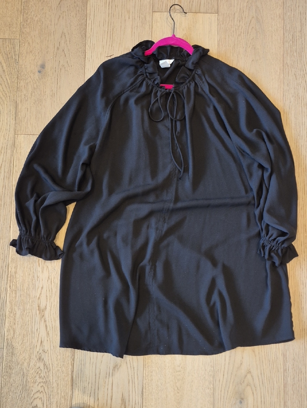 H&M Black Ruffle Tie-Neck Long Sleeve Tunic